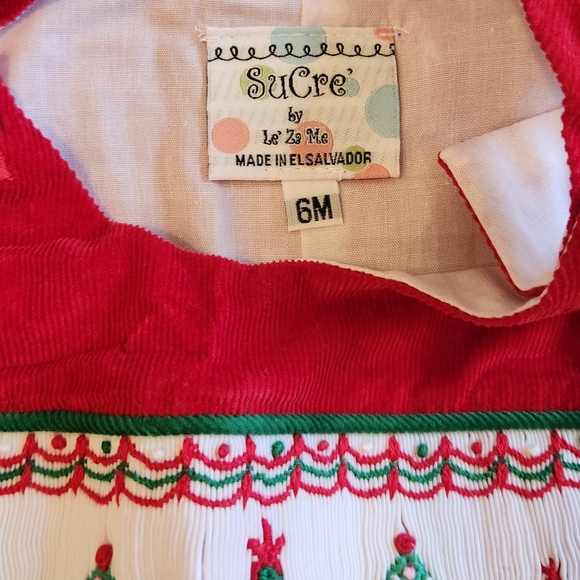 Red Corduory Jumpsuit Holiday Christmas Tree Overalls Baby Size 6M - Picture 4 of 6